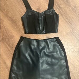 CAbi Jett Faux Black Faux Leather Skirt Set